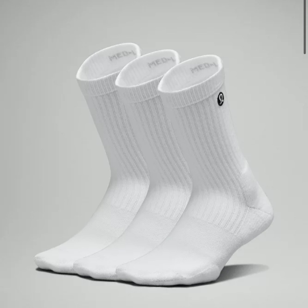 Lululemon Women’s Daily Stride Ribbed Comfort Crew Sock Stripe *3 pack, White, L